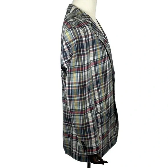 Haspel Mens Plaid Sport Coat Blazer Unstructured  100% Cotton Two Button Jacket - Picture 3 of 13